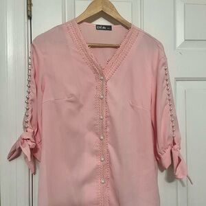 Chic Me Pink Blouse with Pearl Details